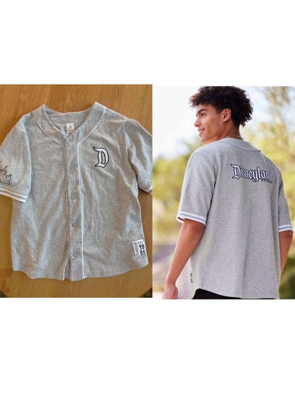 Disney Gray Baseball-Style Jersey Tee with Disneyland Script XL